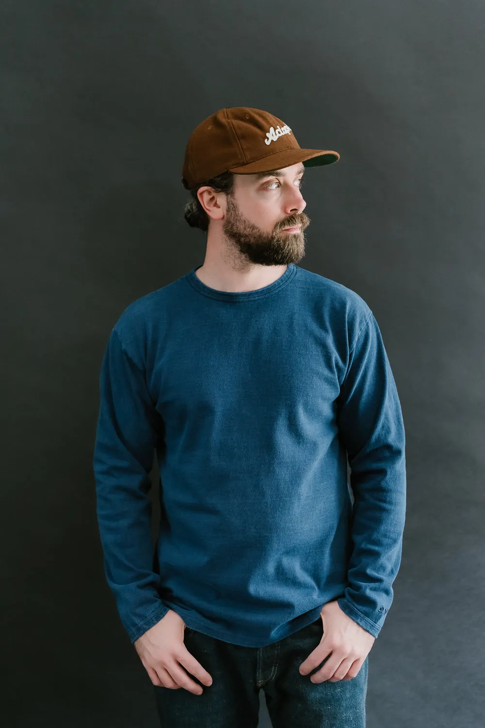 "Stand Wheel" Heavyweight Long Sleeve Tee - Indigo