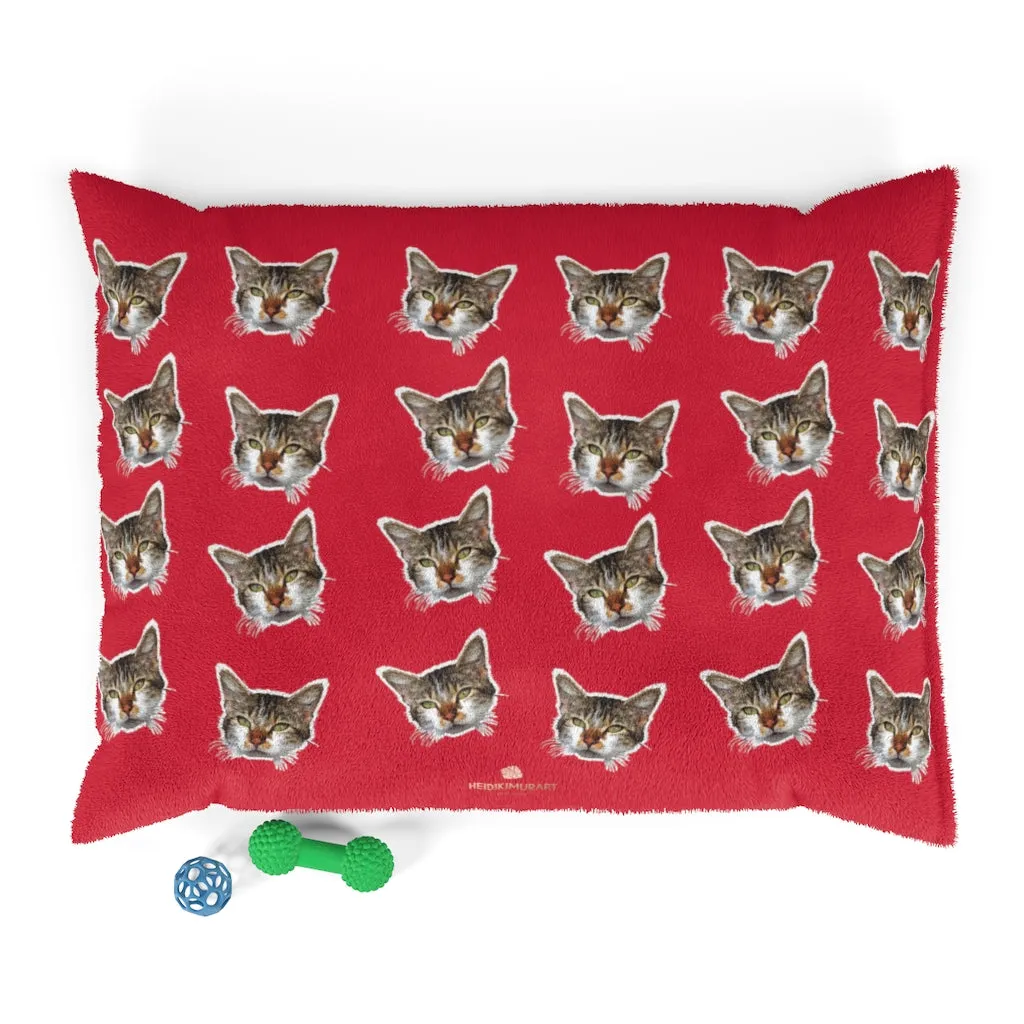 Red Cat Pet Bed, Solid Color Machine-Washable Pet Pillow With Zippers-Printed in USA