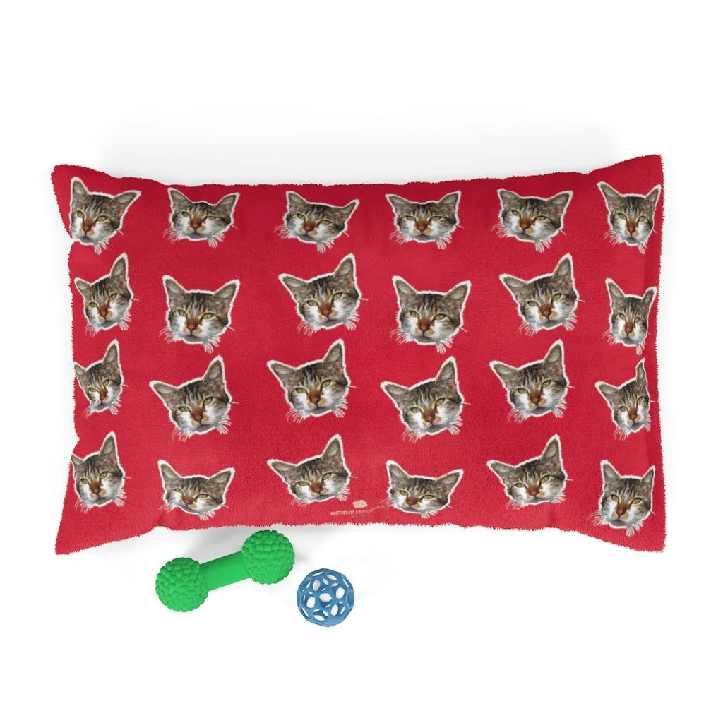 Red Cat Pet Bed, Solid Color Machine-Washable Pet Pillow With Zippers-Printed in USA