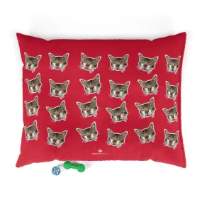 Red Cat Pet Bed, Solid Color Machine-Washable Pet Pillow With Zippers-Printed in USA