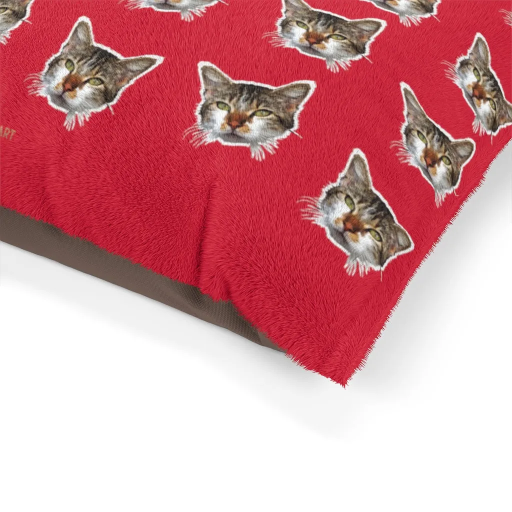 Red Cat Pet Bed, Solid Color Machine-Washable Pet Pillow With Zippers-Printed in USA