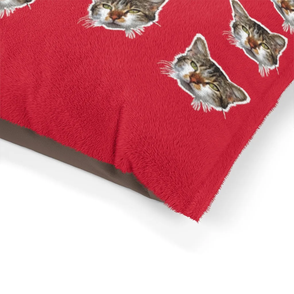 Red Cat Pet Bed, Solid Color Machine-Washable Pet Pillow With Zippers-Printed in USA