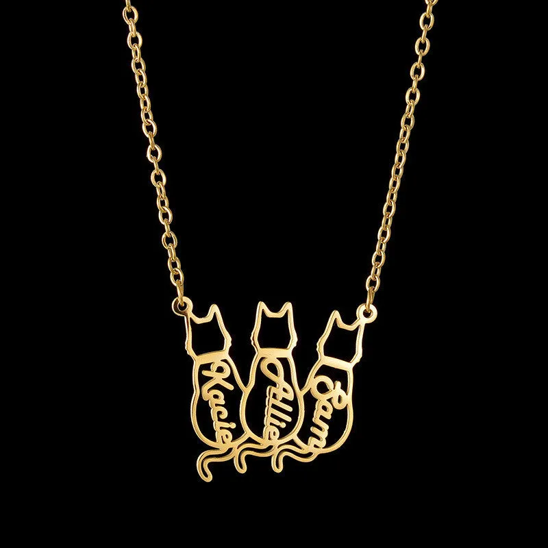 Women's Personalized Titanium Cute Kitten Monogrammed Necklace