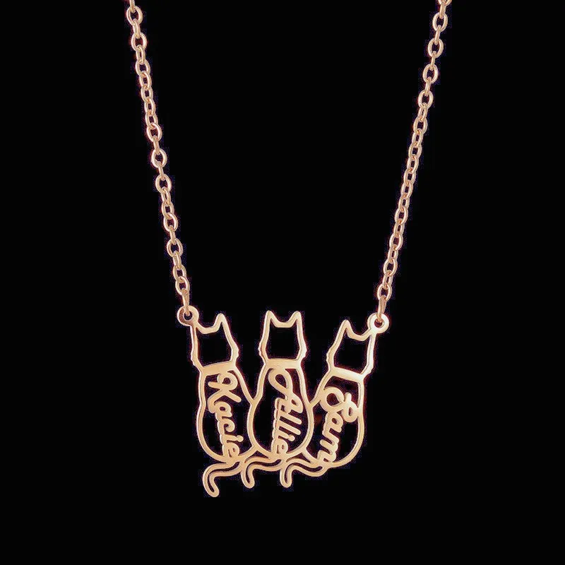 Women's Personalized Titanium Cute Kitten Monogrammed Necklace