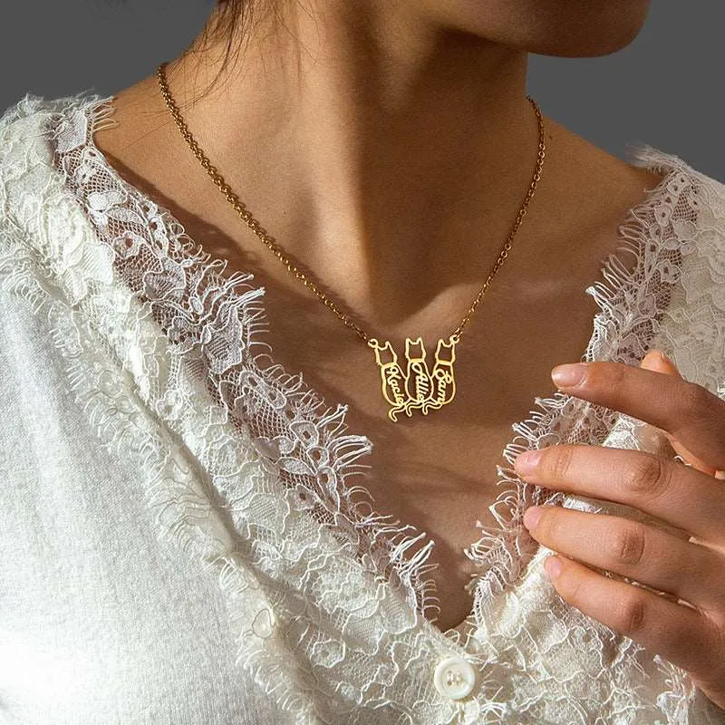 Women's Personalized Titanium Cute Kitten Monogrammed Necklace