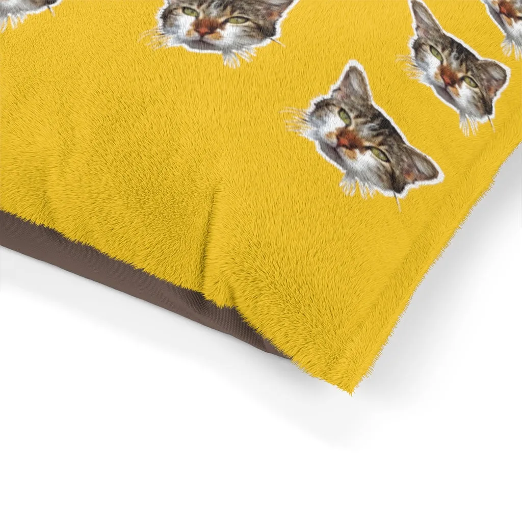 Yellow Cat Pet Bed, Solid Color Machine-Washable Pet Pillow With Zippers-Printed in USA