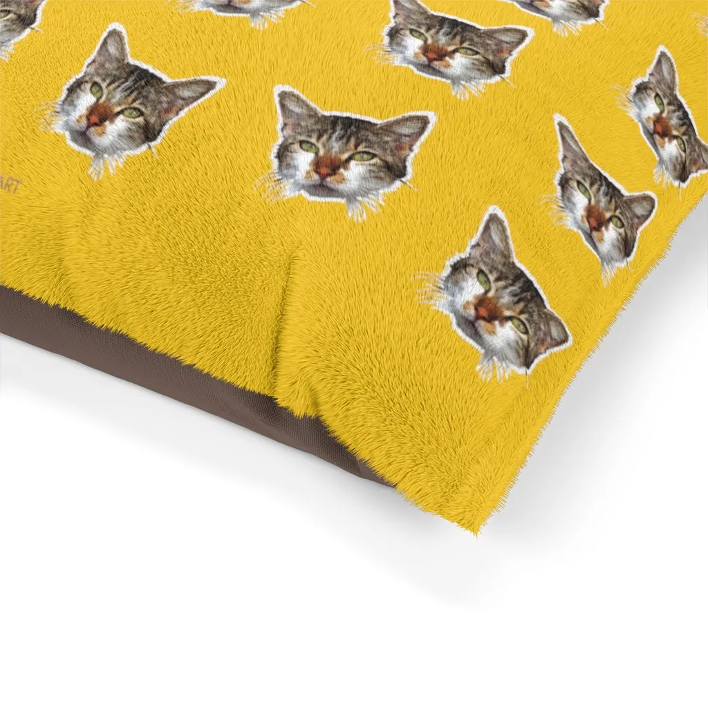 Yellow Cat Pet Bed, Solid Color Machine-Washable Pet Pillow With Zippers-Printed in USA