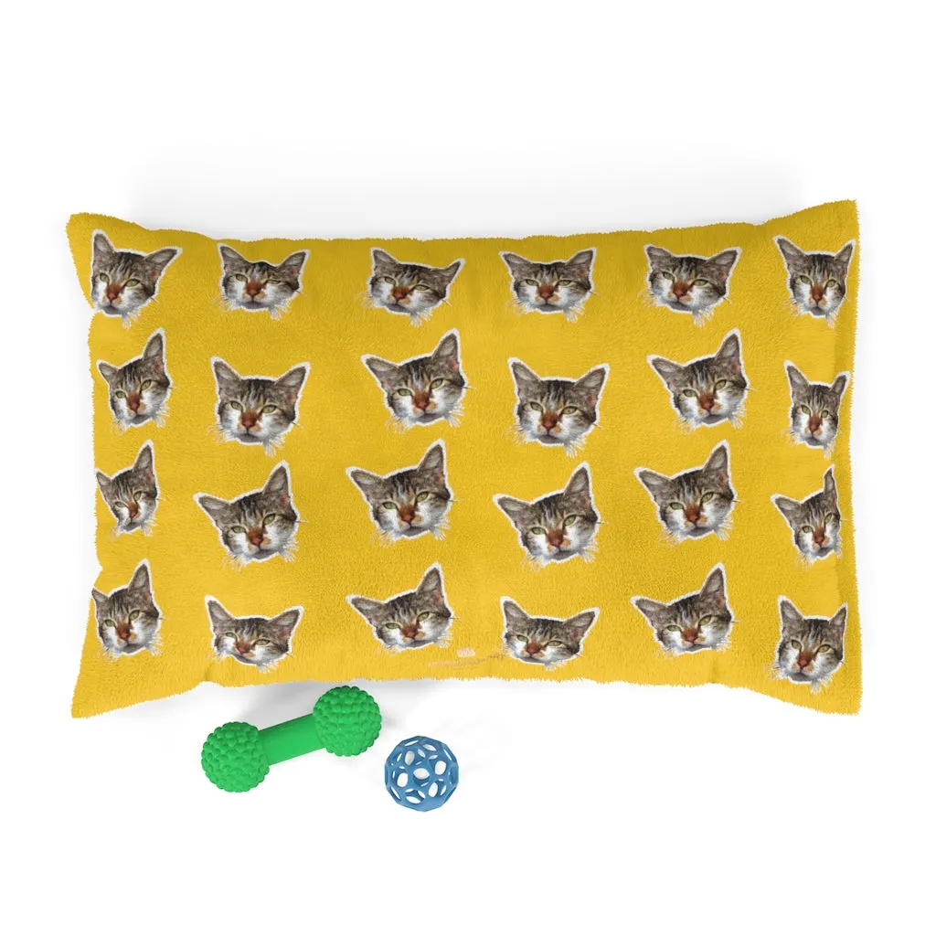 Yellow Cat Pet Bed, Solid Color Machine-Washable Pet Pillow With Zippers-Printed in USA