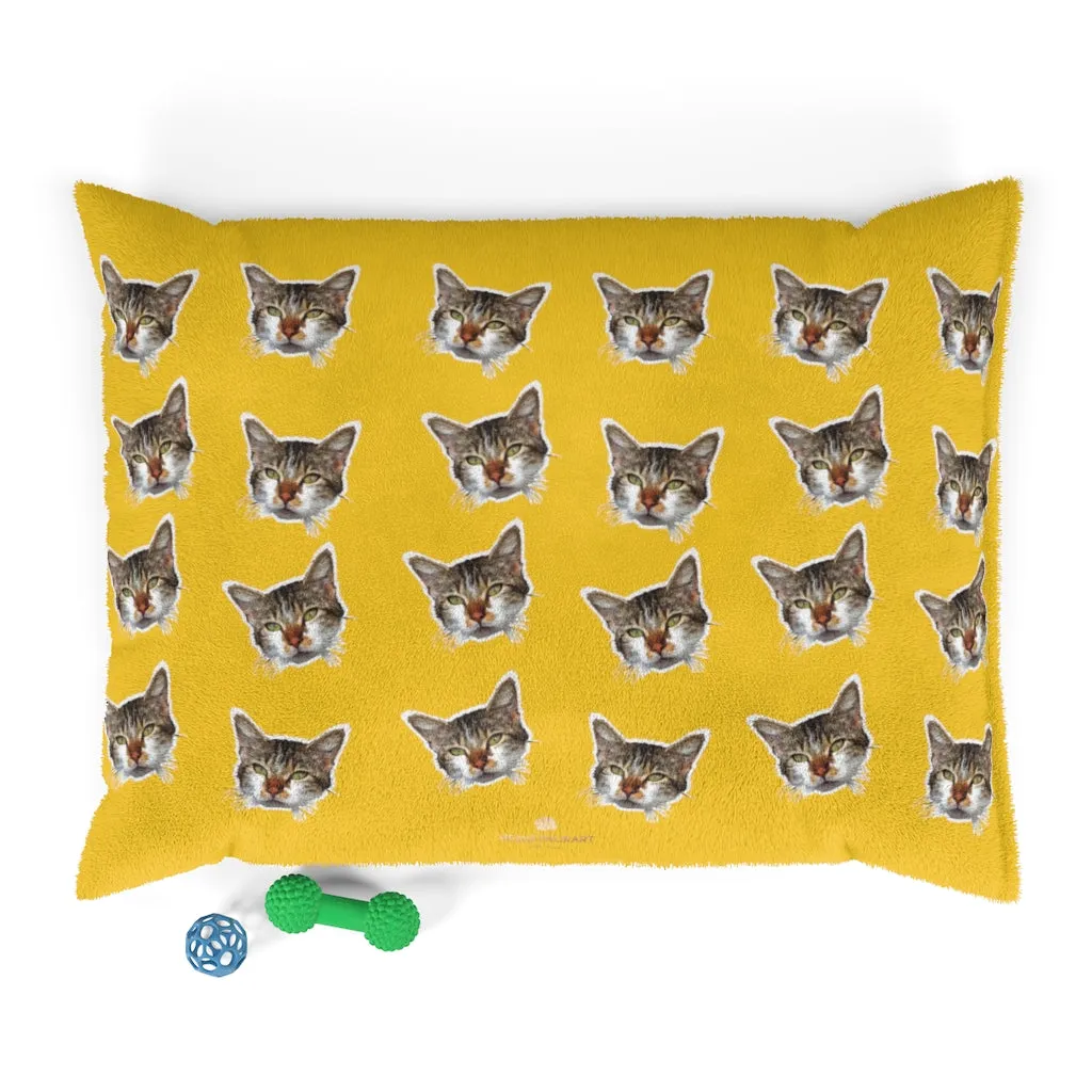 Yellow Cat Pet Bed, Solid Color Machine-Washable Pet Pillow With Zippers-Printed in USA