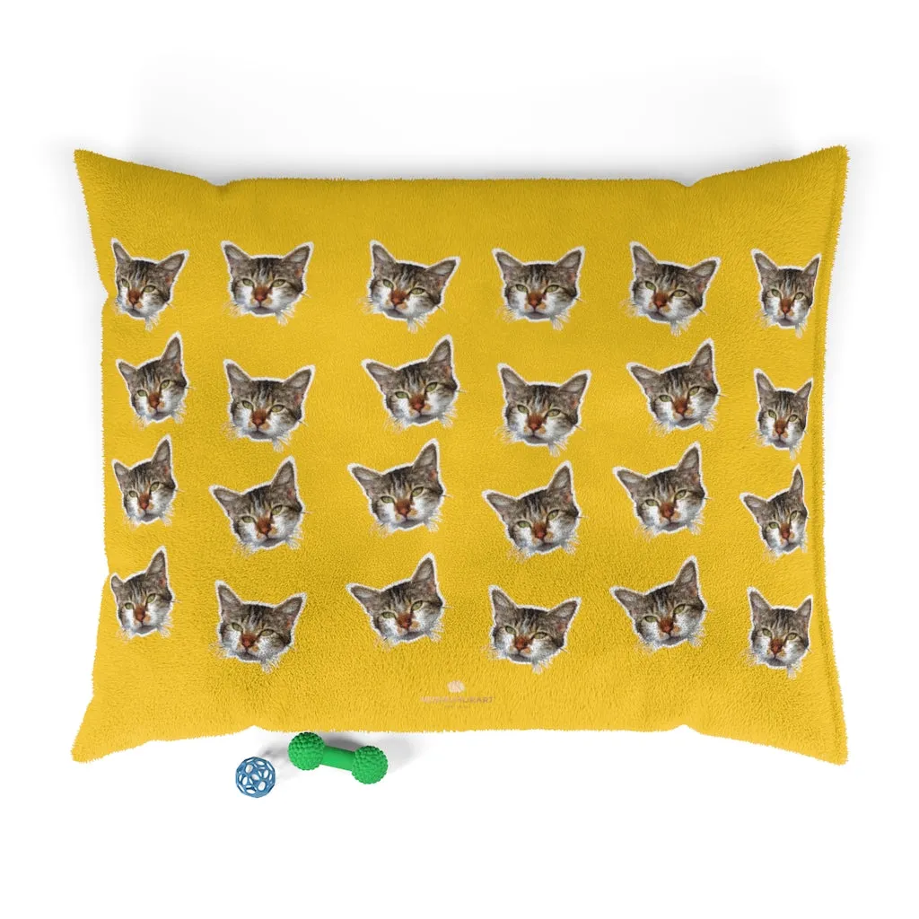 Yellow Cat Pet Bed, Solid Color Machine-Washable Pet Pillow With Zippers-Printed in USA