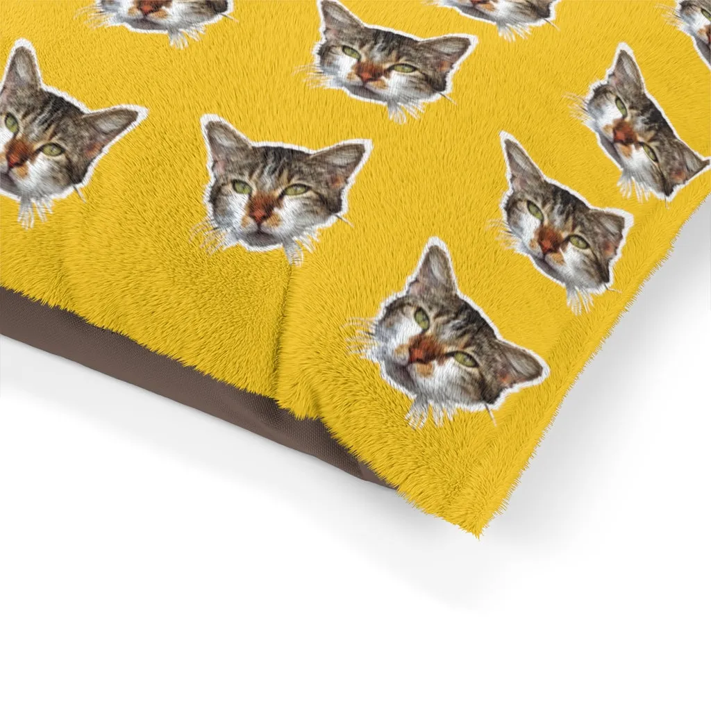 Yellow Cat Pet Bed, Solid Color Machine-Washable Pet Pillow With Zippers-Printed in USA